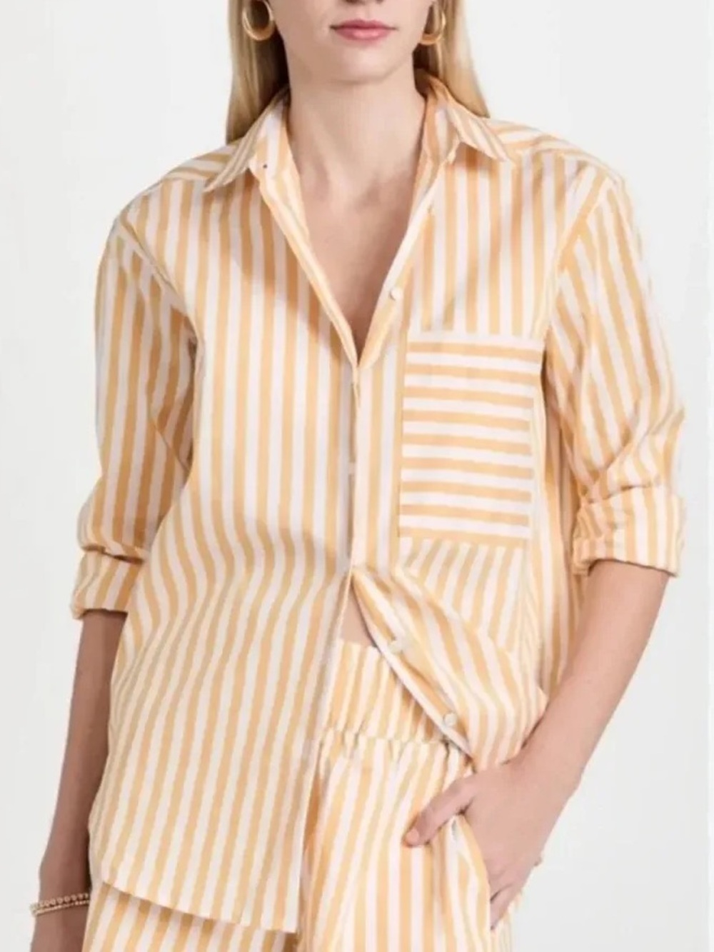 EUC AYR The Deep End Cotton Button Down in Mustard Stripe size S